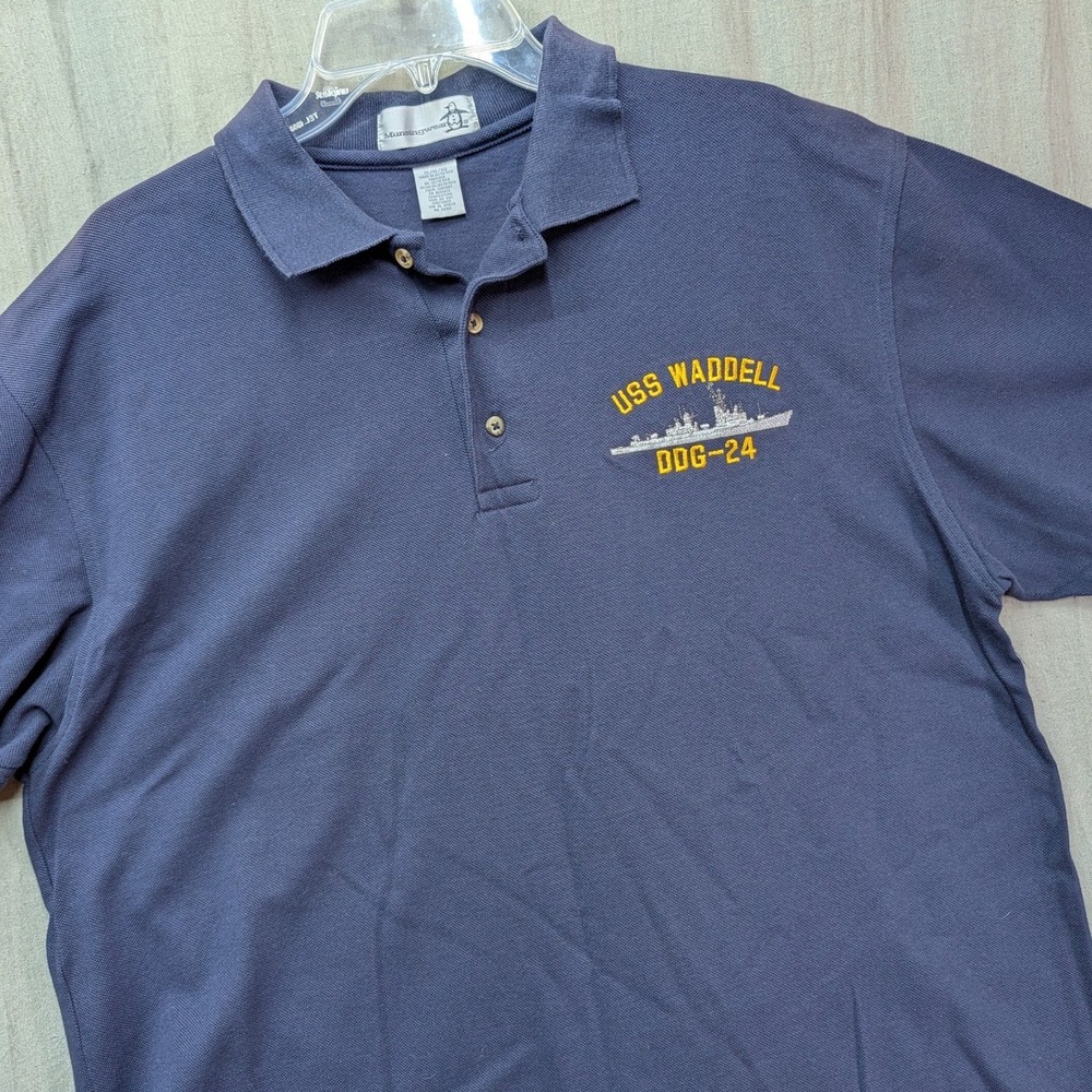 Munsingwear Mens XL Navy Blue USS Waddell DDG-24 Embroidered Cotton Polo Shirt